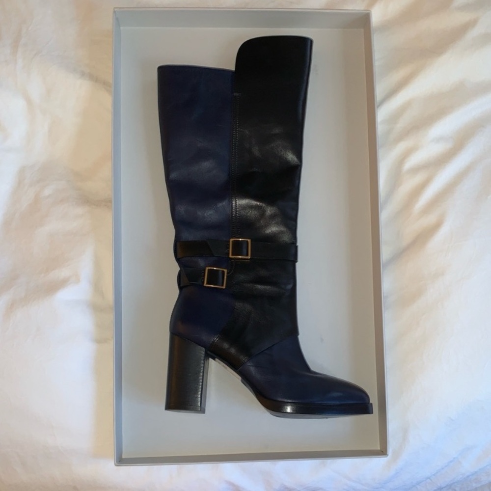 Tod's Black and Blue Heeled Boots